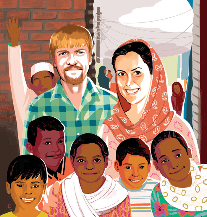 Illustration of Hakims posing with children.