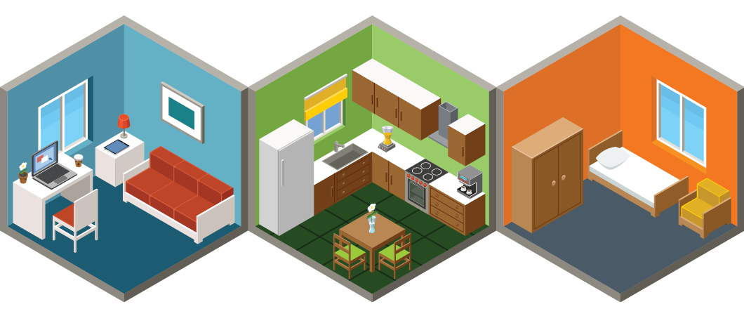 Graphic of room layouts