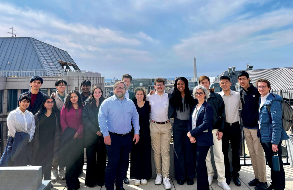 Group atop a building