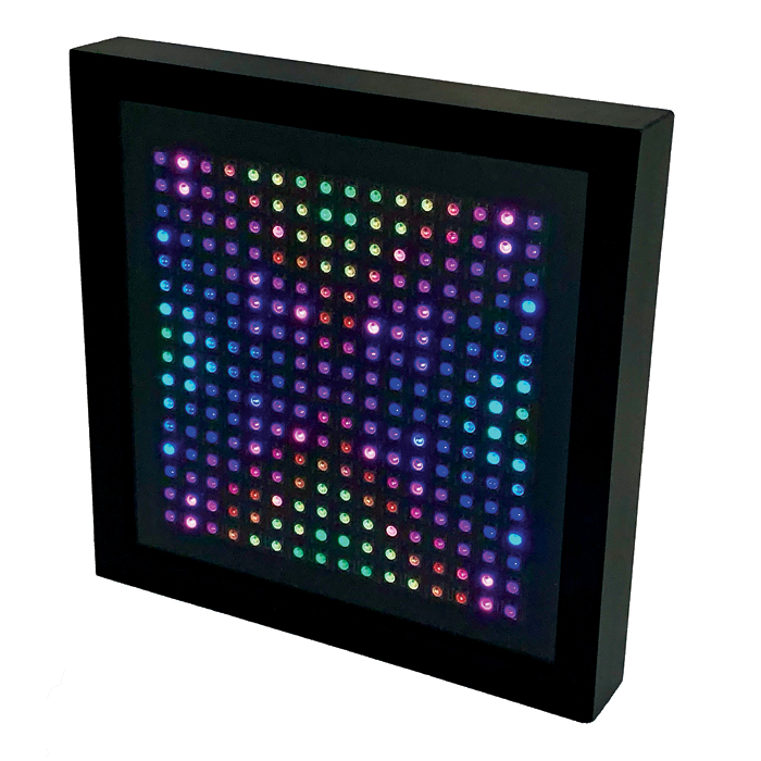 LED device; a square frame with colored lights.